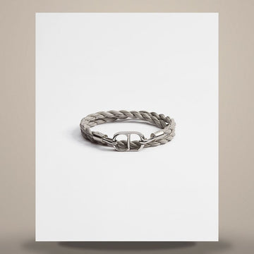 DIOR CD Icon Braid Leder Doppelarmband Gräu Trianon Kalbsleder & Silber-Finish Messing 158482829 [P]