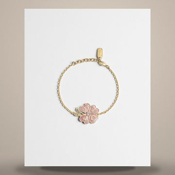 Dior Floral Clover Bracelet Pale Gold Finish Metal, Crystal, Shiny Pink Lacquer B3532WOMLQ_D216 158482834 [P]
