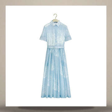 DIOR Midi Hemdkleid Blau & Weiß Toile de Jouy Floral Garden Baumwoll-Musselin 158482904 [P]