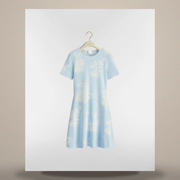 DIOR Flared Short Dress Blau & Weiß mit Tüll Blumenmuster Technischer Strick 644R19A5C34_X5855 158482906 [P]