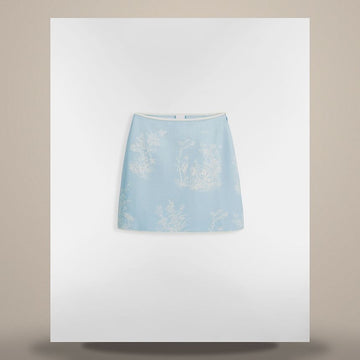 Dior Riviera Mini Skirt Blue & White Toile de Jouy Floral Garden Technical Knit 158482908 [P]