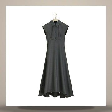Dior Flare Midi Dress Gray Prince of Wales Virgin Wool 158482918 [P]