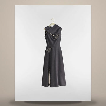DIOR Flare Midi Kleid Grau Prinz von Wales Motiv Virgin Wool 158482922 [P]