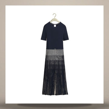 Dior Riviera Midi Fitted Dress Navy Blue & White Diagonal Stripe Technical Knit 158482933 [P]