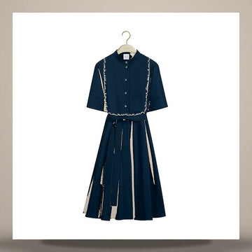 Dior Embroidered Flastro Shirt Dress Navy Blue Cotton Poplin 158482935 [P]
