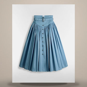 Dior Riviera Pleated Midi Skirt Light Blue Cotton Silk Taffeta 158482938 [P]