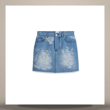 DIOR Gerader Minirock mit blauem Toile de Jouy Floral Garden Baumwoll-Denim 158482955 [P]