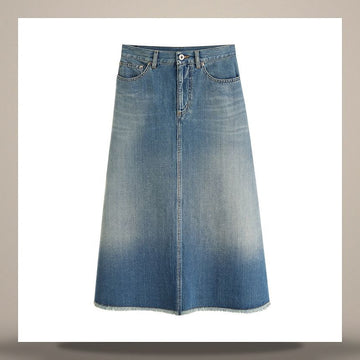 Dior Riviera Flare Midi Skirt Blue Stonewashing Cotton Linen Denim 158482960 [P]