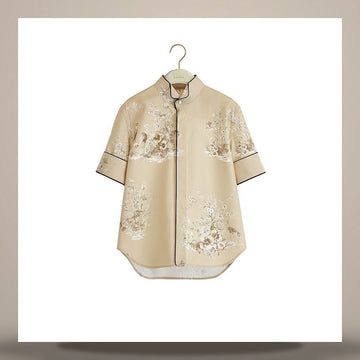 Dior Riviera Short Sleeve Blouse Beige Toile de Jouy Floral Garden Cotton Poplin 641B06A3A94_X1810 158482961 [P]