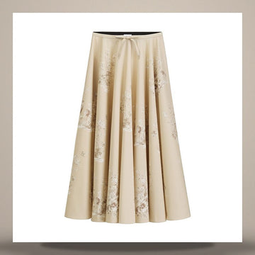 DIOR Riviera Flare Midi Rock Beige Floral Garden Baumwoll-Polyester 158482964 [P]
