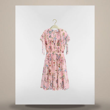 DIOR Flatterndes Kurzkleid aus Baumwoll-Voile in Pink mit multicolor Arabeskenmotiv 158482969 [P]