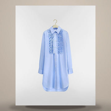 DIOR Riviera Rüsch Plastron Langarmbluse Hellblau Baumwoll-Popelin 158482975 [P]