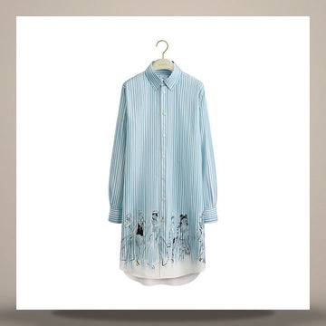 Dior Riviera Long Blouse Blue & White Cotton Poplin, Black Masquerade Motif 158482990 [P]