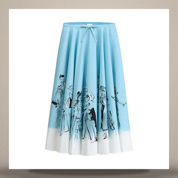Dior Riviera Flare Midi Skirt Blue Cotton Poplin, Black & White Masquerade Motif 158482994 [P]