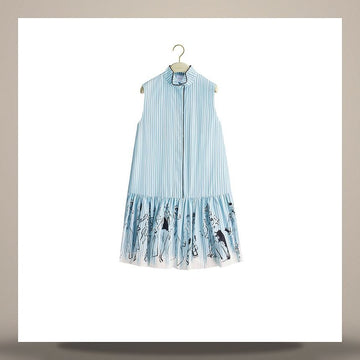 DIOR Riviera Flared Kurzkleid in Blau & Weiß, Baumwoll-Popeline, schwarzes Maskeradenmotiv 158482996 [P]