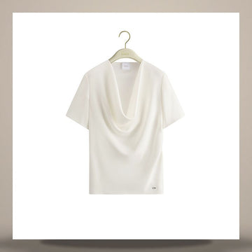 Dior Short Sleeve Draped Blouse Ecru Silk 158483009 [P]