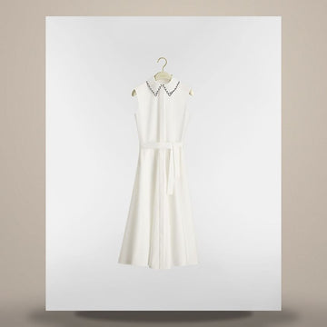 Dior Embroidered Collar Sleeveless Shirt Dress White Cotton Poplin 158483016 [P]