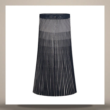 Dior Riviera Pleated Midi Skirt Navy Blue & White Stripe Technical Knit 644J08A8900_X5870 158483026 [P]
