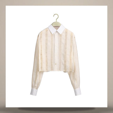 Dior Embroidered Blouse Beige & White Cotton Linen Blend 158483029 [P]