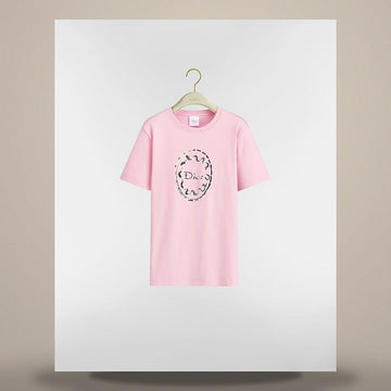 Dior Fitted T-Shirt Pink Cotton Jersey & Painted Ribbon Motif 158483060 [P]