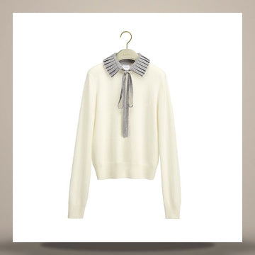 Dior Embroidered Collar Sweater Ecru & Grey Cashmere Virgin Wool Knit 158483069 [P]