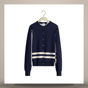 DIOR Cardigan in Marineblau und Weiß mit gestreiftem Wollmischgewebe Jacquard 158483073 [P]