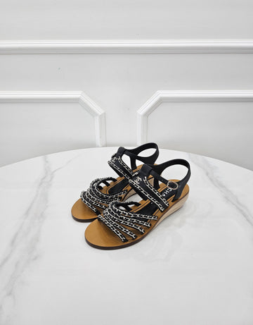 CHANEL CC Logo Chain Strap Wedge Heels 35 G35868 153576876 [P]