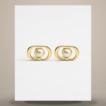 Louis Vuitton Petit CD Jolie Mini Stud Earrings Gold Finish Metal & White Resin Pearl 158495834 [P]