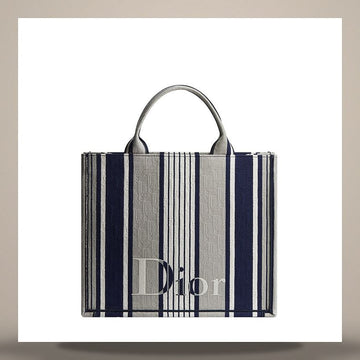 DIOR Riviera Book Tote Strap Bag Mittelgrau & Blau Oblique Streifen Jacquard (36 x 31,5 x 14 cm) 1BTSH299TSS_H014 158495934 [P]