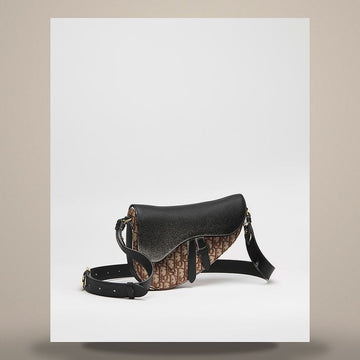 Dior Saddle Bag Black Grain Togo Leather & Brown Oblique Jacquard 1ADPO413YEM_H45E 158495956 [P]