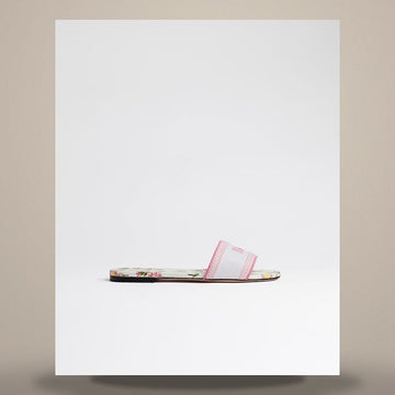 DIOR DWAY Slide Weiß & Rosa gestickte Baumwolle, mehrfarbiges Gänseblümchenmotif 158496062 [P]