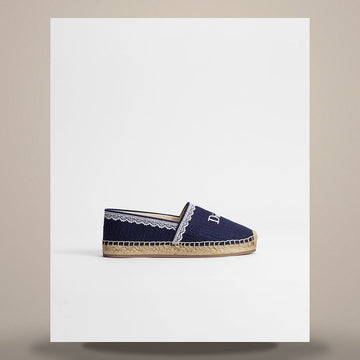 Dior Tulle Espadrille Navy Blue Oblique Embroidery Cotton & White Lace 158496098 [P]