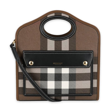 BURBERRY チェックミニポケットクロストートバッグ (ダークブラウン) 8071386 A8900 59738960 [P]