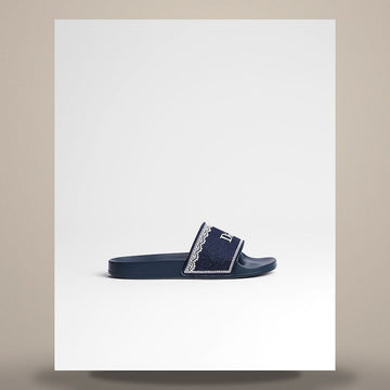 Dior Dantel Slide Navy Blue Oblique Embroidery Cotton & White Lace KCO671DET_S32N 158496937 [P]