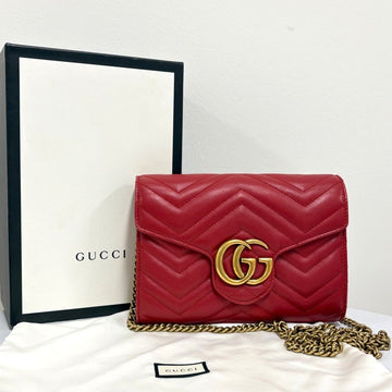 Gucci Matelassé GG Marmont Chain Crossbody Bag Red 474575 158498150 [P]