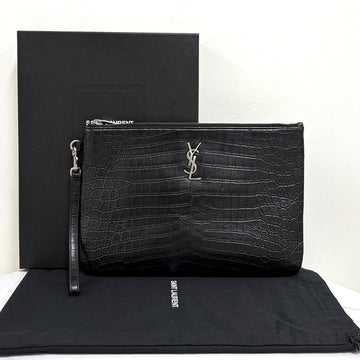 SAINT LAURENT Krokodil-Optik Monogram Clutch Bag Schwarz (558070) 158500146 [P]
