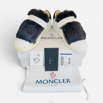 Moncler White Leather Fur Velcro Sneakers 158500363 [P]