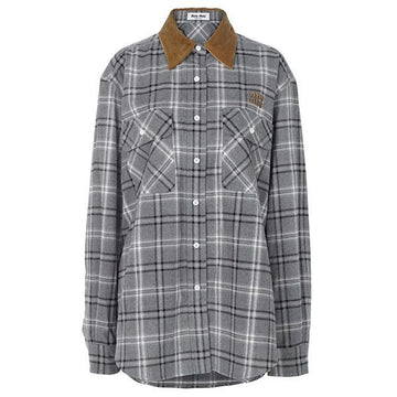 Miu Miu Slate Grey Check Flannel Shirt MK2010 1807 F0480 158500427 [P]