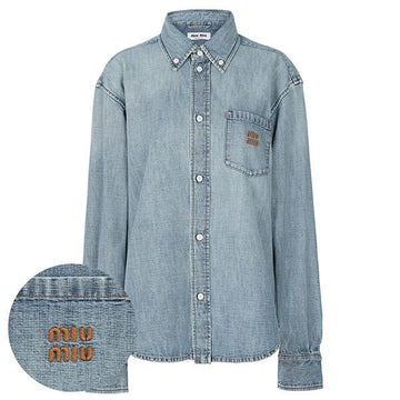 Miu Miu Light Blue Chambray Denim Shirt 158500428 [P]