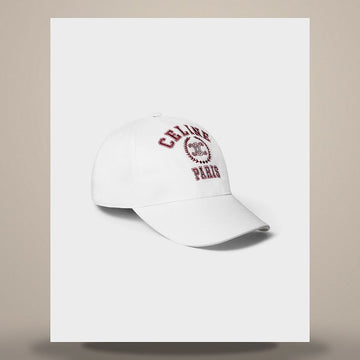 CELINE Baseball-Cap - Gewaschene Baumwollgabardine Weiß/Bordeaux AA0MT234X.01WO 158500759 [P]