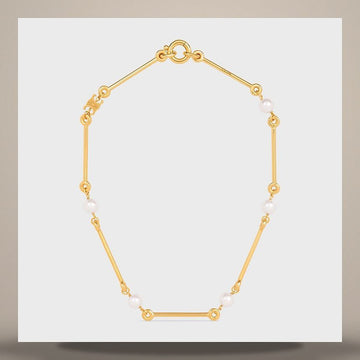 Celine Straight Pearl Necklace - Resin Pearl & Gold Finished Brass Gold / Ivory B102V6PRB.01GI 158502181 [P]
