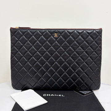 CHANEL Caviar Classic Gold CC Logo Clutch Bag Black 158501003 [P]