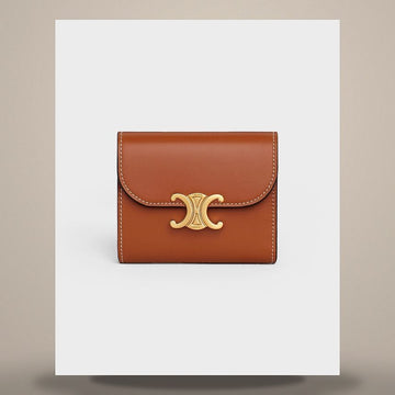Celine Small Triomphe Flap Wallet - Soft Shiny Lambskin Tan 10D783BZG.04LU 158501089 [P]