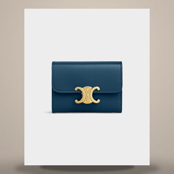 Celine Triomphe Coin Compact Wallet - Shiny Calfskin Till Blue 10I653DPV.07HJ 158501119 [P]