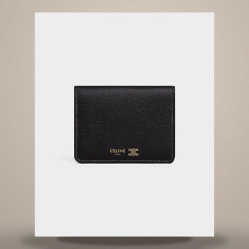 Celine Triomphe Stamped Bifold Card Holder - Supple Grain Calfskin Black / Ultra Blue L100B2O54.GFS3 158501190 [P]