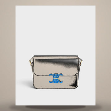 Celine Tiny Triomphe Bag - Shiny Calfskin & Enamel Lock Black / Ultra Blue 158501320 [P]