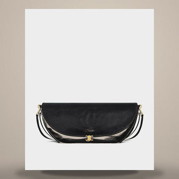 CELINE ハーフムーン ソフト トリオンフ バッグ - サプリ シャイニーラムスキン ブラック 124142T88.38NO 158501364 [P]