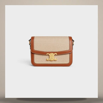 Celine Classic Triomphe Bag - Textile & Calfskin Natural / Tan 191242EGC.02NT 158501386 [P]