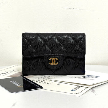CHANEL Classic Caviar Gold Tone Flap Card Case Black 158501397 [P]