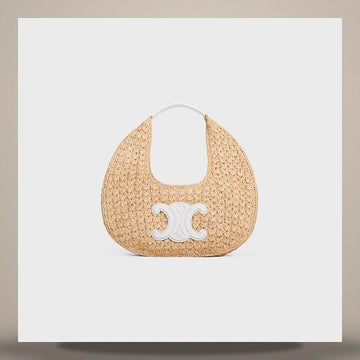 CELINE Klassische Panière Hobo-Tasche - Rafia & Kalbsleder Weiß 112772EYR.01BC 158502097 [P]